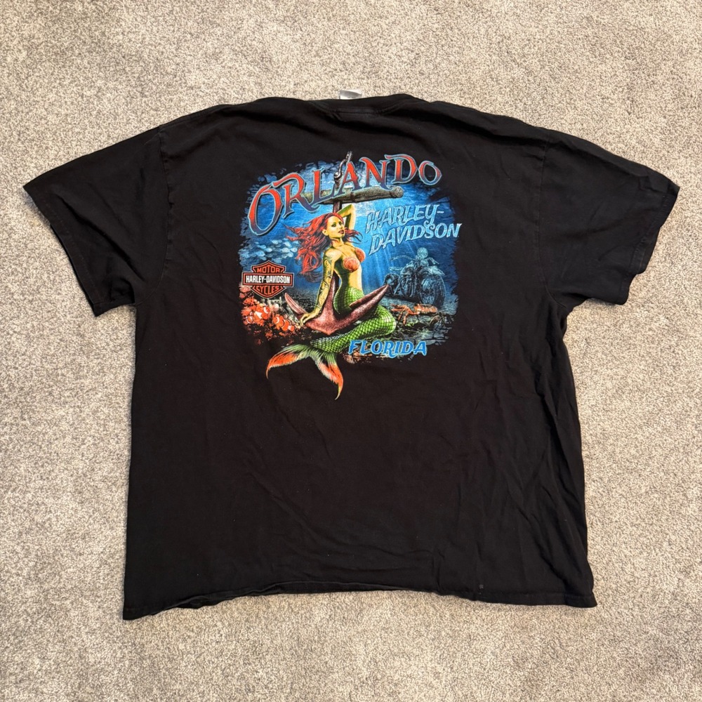 Harley Davidson Orlando Florida Mermaid Graphic T-Shirt Black 2XL 2017 Anchor